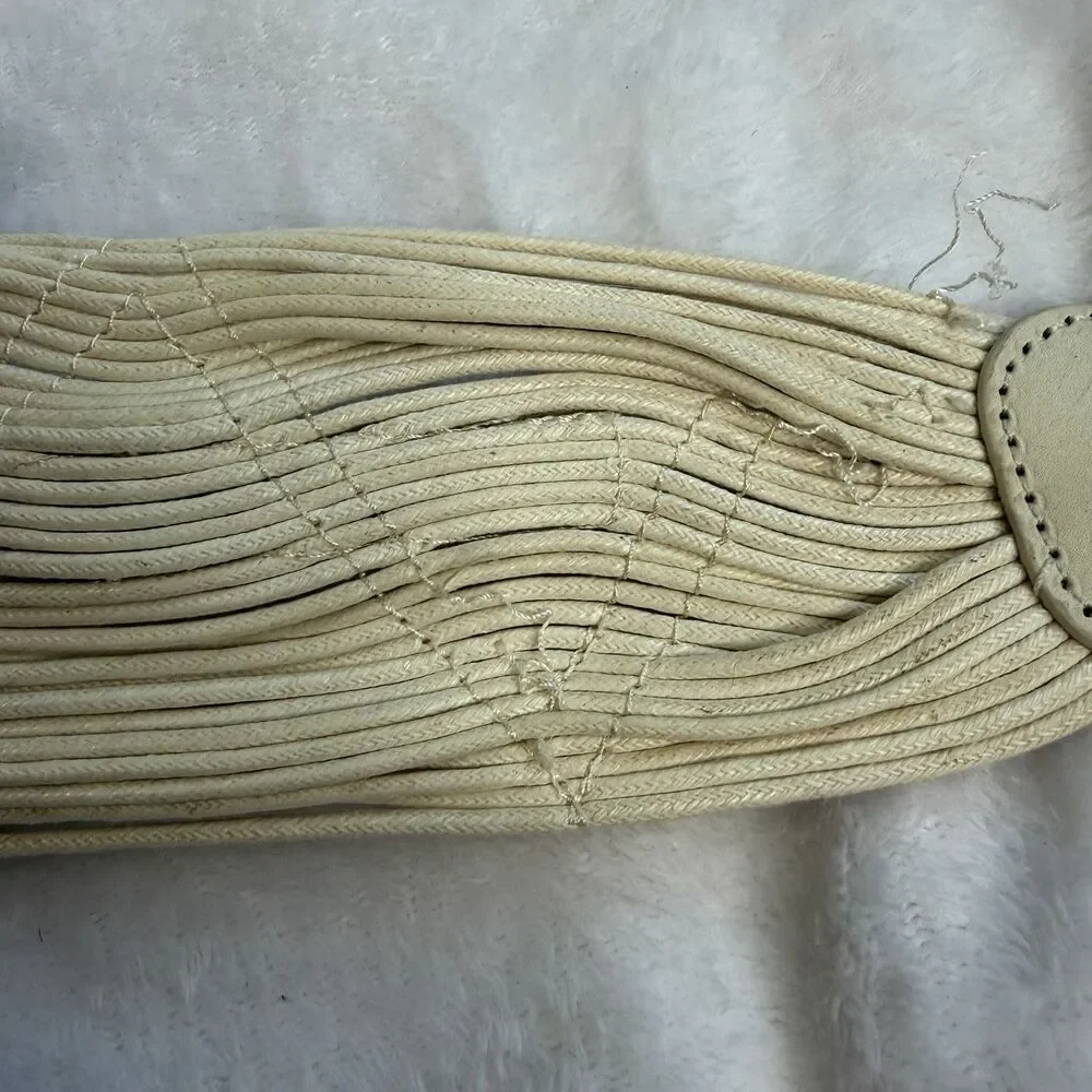 Coldwater Creek Ivory Wide Woven Cotton Belt Faux‎ Leather Accents Statement S/M